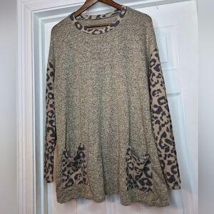 JODIFL Tan Sweater with Leopard Trim